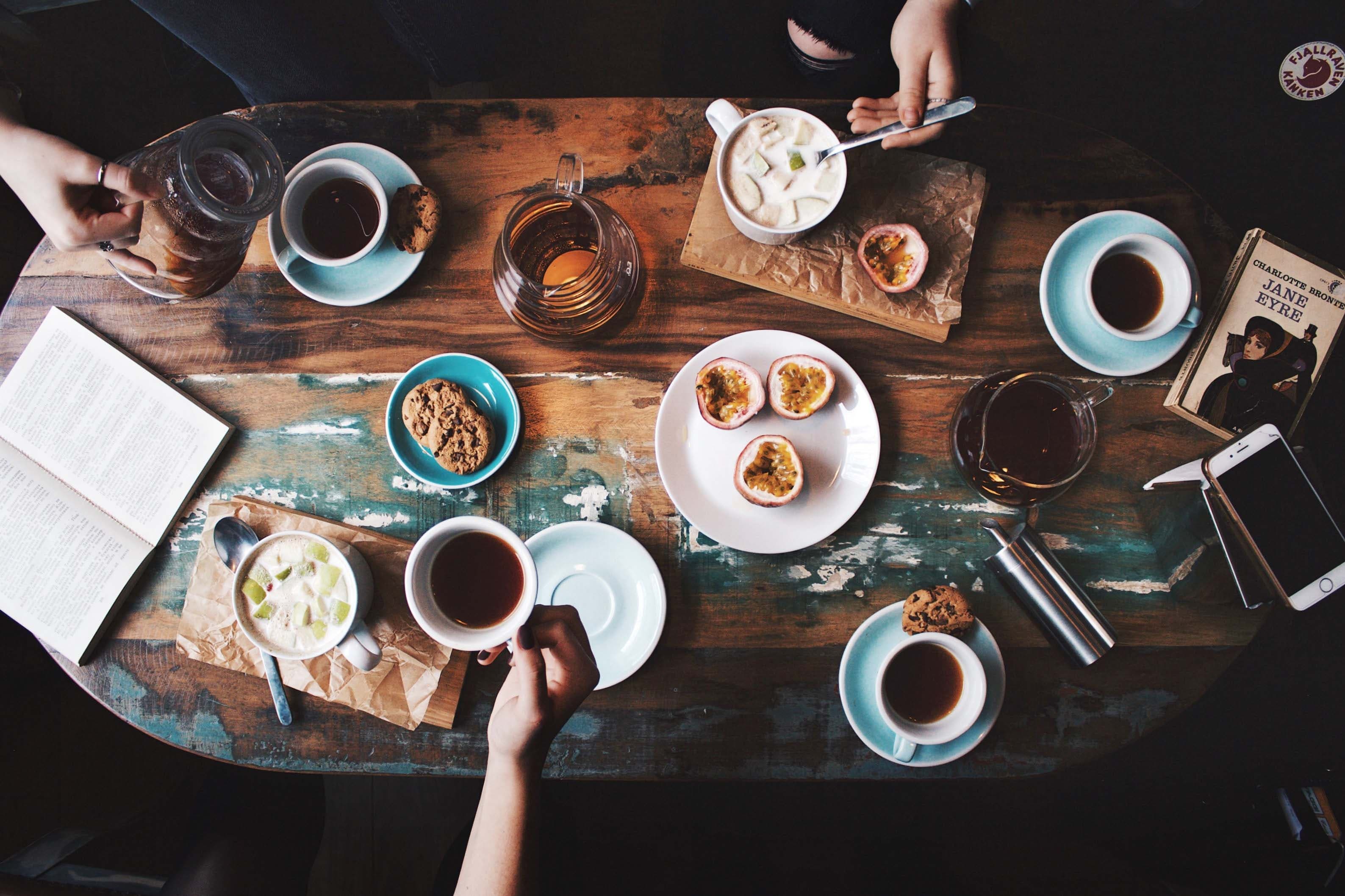 Table with coffee and pastries